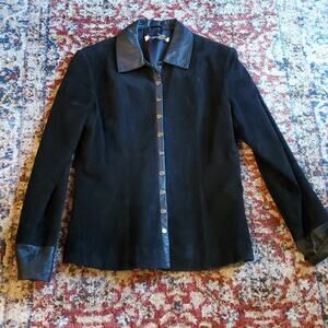 Black Leather-Trimmed Women's Jacket